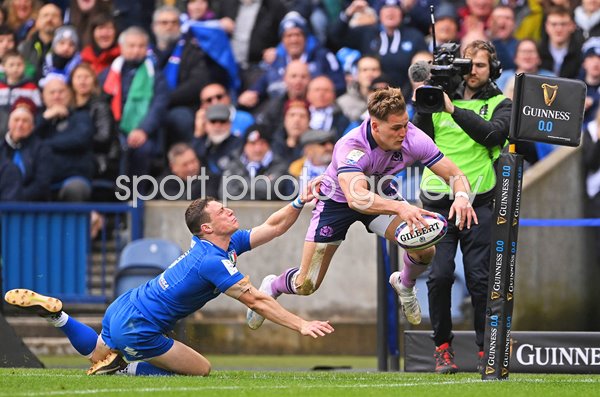 Duhan van der Merwe Scotland scores v Italy Murrayfield Six Nations 2023