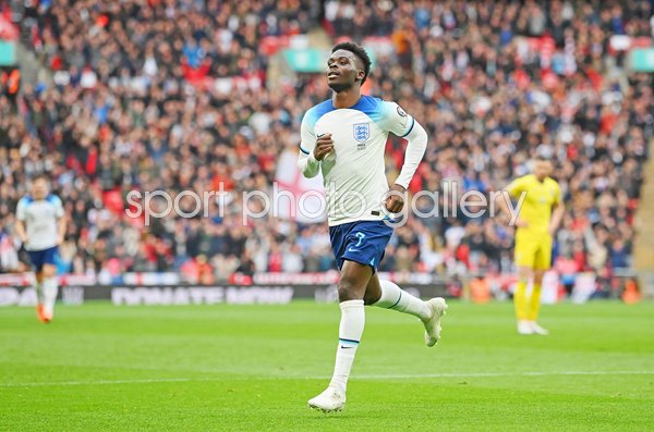 Bukayo Saka England celebrates v Ukraine EURO 2024 Qualifier Wembley 2023