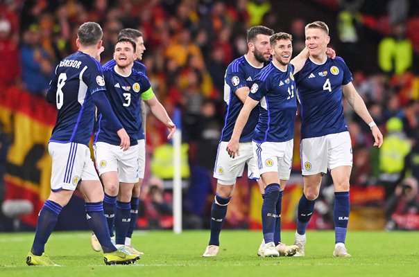 Scotland celebrate Scott McTominay goal v Spain EURO 2024 Qualifier 2023