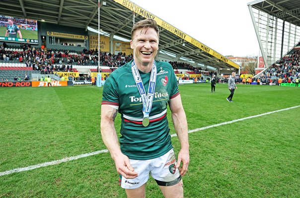 Chris Ashton Leicester Tigers celebrates 100th try v Exeter Premiership Rugby 2023