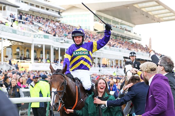 Derek Fox winning joackey celebrates Grand National Aintree 2023