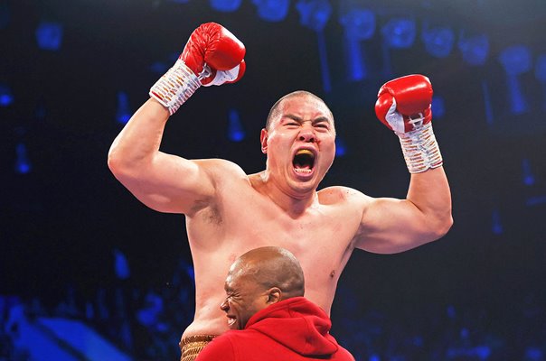 Zhilei Zhang China celebrates win v Joe Joyce Copper Box Arena 2023