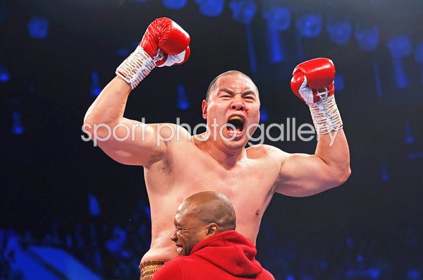 Zhilei Zhang China celebrates win v Joe Joyce Copper Box Arena 2023
