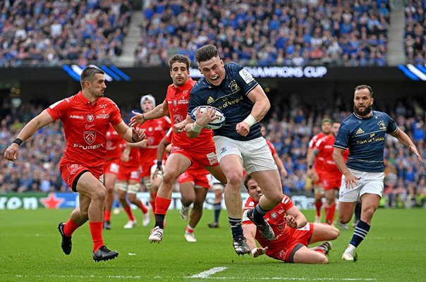 Jordan Larmour Leinster scores v Toulouse Semi Final Champions Cup 2023