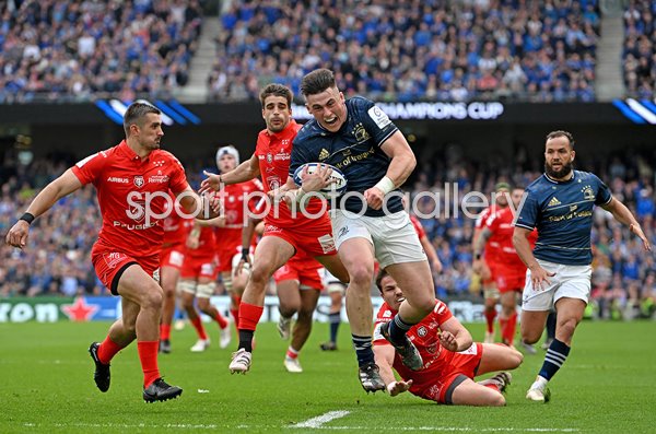 Jordan Larmour Leinster scores v Toulouse Semi Final Champions Cup 2023