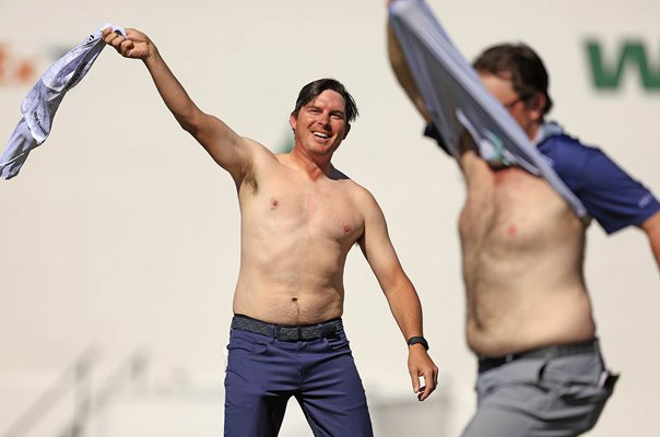 Joel Dahmen & Harry Higgs remove Shirts 16th Hole TPC Scottsdale Phoenix Open 2022