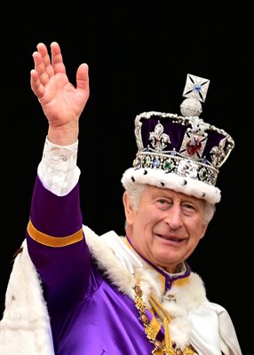 King Charles III waves Buckingham Palace balcony Coronation Day 2023