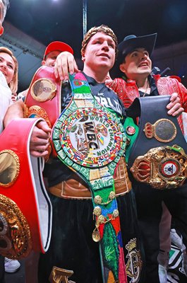 Canelo Alvarez celebrates Super Middleweight Championship Belts 2023