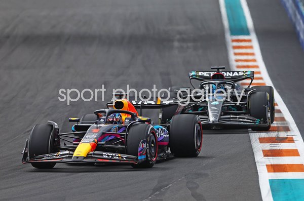 Max Verstappen Netherlands leads George Russell Great Britain Miami 2023