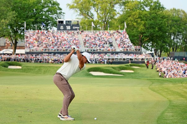 Brooks Koepka USA approach shot 18th hole Final Round USPGA Champion Oak Hill 2023