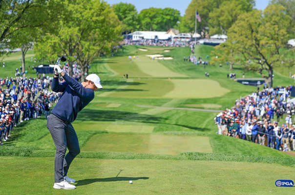 Rory McIlory drives 13th hole Oak Hill Country Club USPGA 2023