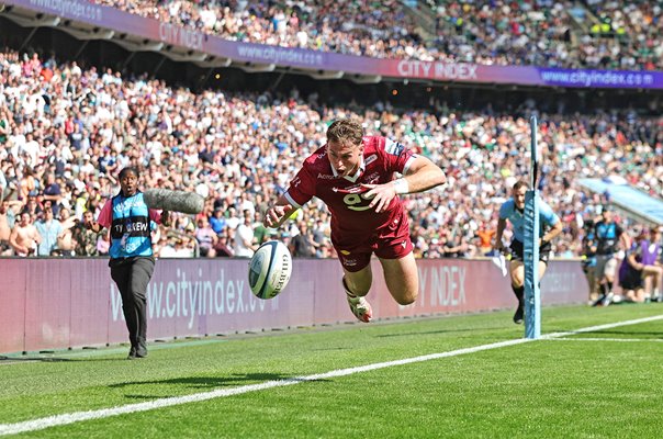 Tom Roebuck Sale scores v Saracens Premiership Final Twickenham 2023