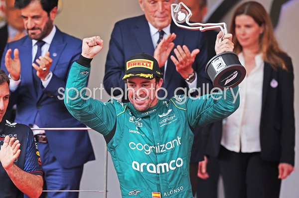 Fernando Alonso Spain & Aston Martin celebrates 2nd place Monaco 2023