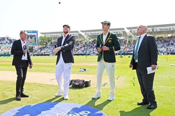 Pat Cummins Australia & Ben Stokes England Coin Toss 1st Test Edgbaston Ashes 2023