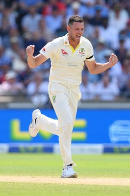 Josh Hazlewood Australia celebrates Ben Stokes wicket Edgbaston Ashes 2023