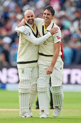 Pat Cummins & Nathan Lyon Australia celebrate Edgbaston win Ashes 2023