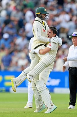 Pat Cummins & Nathan Lyon Australia celebrate Edgbaston Ashes 2023