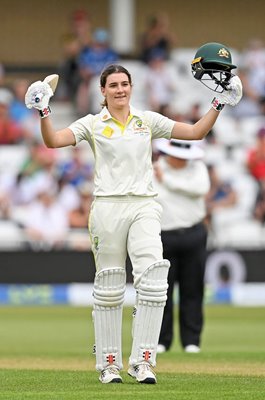 Annabel Sutherland Australia celebrates century v England Women's Ashes Test 2023