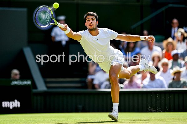 Carlos Alcaraz Spain running forehand Wimbledon Tennis 2023
