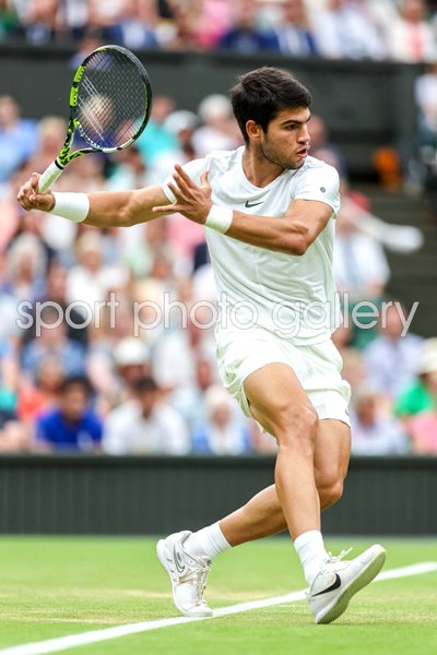 Carlos Alcaraz Spain forehand Wimbledon Tennis 2023