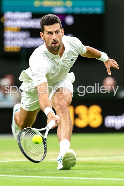 Novak Djokovic Serbia low forehand v Hubert Hurkacz Wimbledon 2023