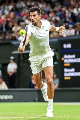 Novak Djokovic Serbia backhand v Hubert Hurkacz Wimbledon 2023