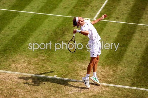 Stefanos Tsitsipas Greece serves v Christopher Eubanks Wimbledon 2023