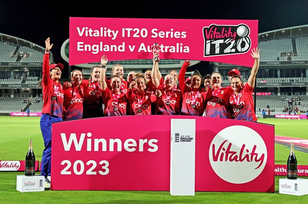 England celebrate T20 series win v Australia Women's Ashes Lord's 2023