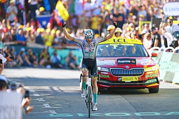 Wout Poels Netherlands celebrates Finish line Stage 15 Tour de France 2023