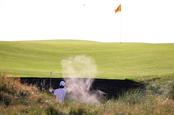 Min Woo Lee Australia bunker trouble 17th hole Royal Liverpool GC British Open Hoylake 2023