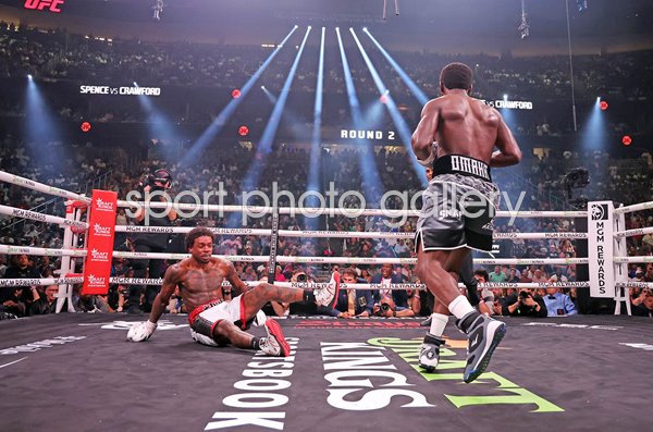 Terence Crawford knocks down Errol Spence Jr World Welterweight Fight Las Vegas 2023