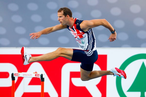 Rhys Williams in action - 400m Hurdles in Barcelona