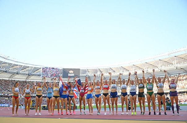 Heptathletes celebrate after 800m World Athletics Championships Budapest 2023