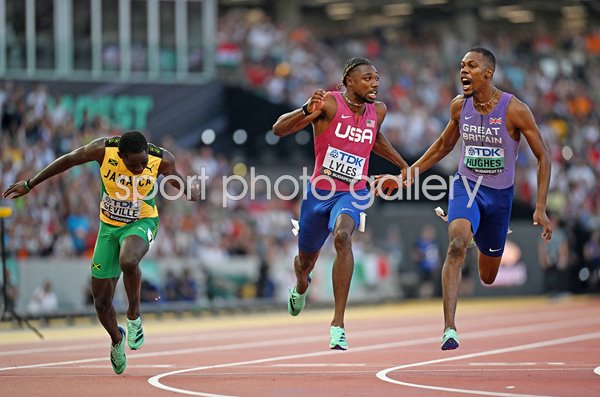 Zharnel Hughes Great Britain celebrates Bronze 100m Final World Athletics Budapest 2023