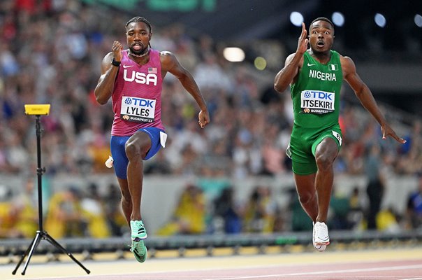 Usheoritse Itsekiri Nigeria & Noah Lyles USA 100m heats Worlds Budapest 2023