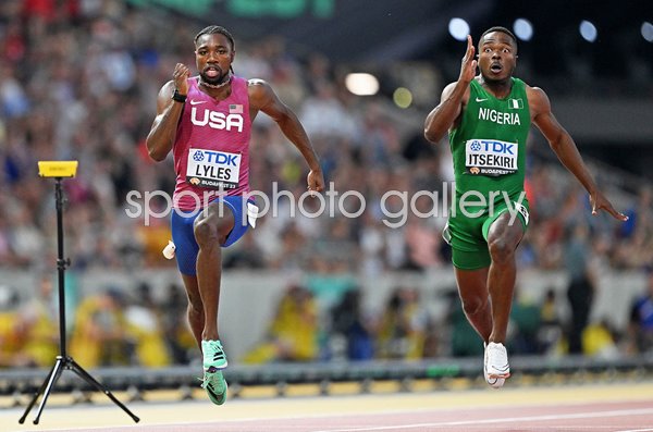 Usheoritse Itsekiri Nigeria & Noah Lyles USA 100m heats Worlds Budapest 2023