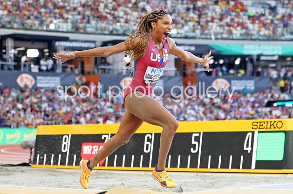 Tara Davis-Woodhall USA celebrates Long Jump World Athletics Budapest 2023