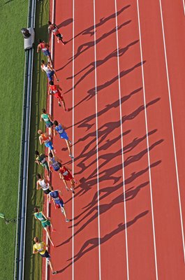 Runners shadows 1500m Semi-Final Overhead View World Athletics Budapest 2023