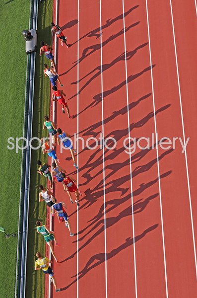 Runners shadows 1500m Semi-Final Overhead View World Athletics Budapest 2023