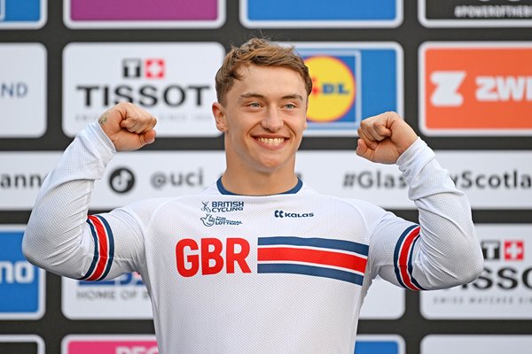 Kieran Reilly Great Britain celebrates BMX Freestyle World Gold Glasgow 2023