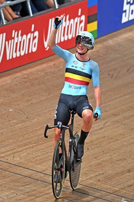 Lotte Kopecky Belgium celebrates Points Race World Cycling Glasgow 2023