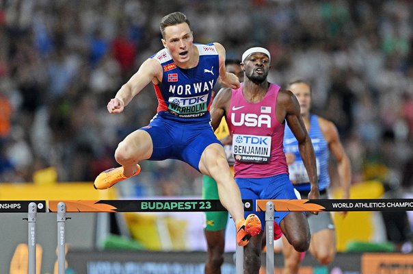 Karsten Warholm Norway wins 400m Hurdles Gold World Athletics Budapest 2023
