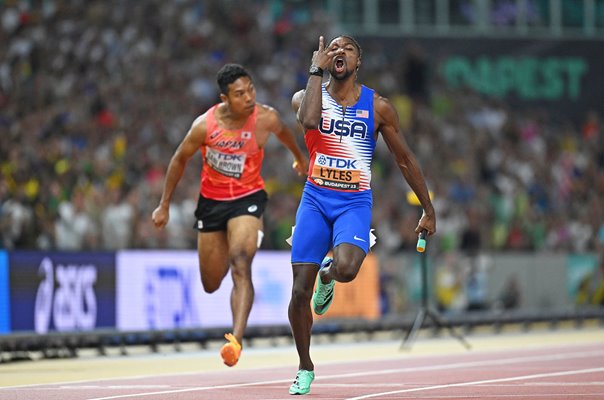 Noah Lyles USA wins 100m Relay for his 3rd Gold World Athletics Budapest 2023