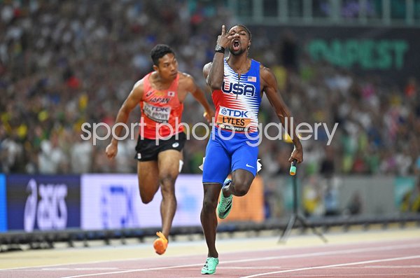 Noah Lyles USA wins 100m Relay for his 3rd Gold World Athletics Budapest 2023