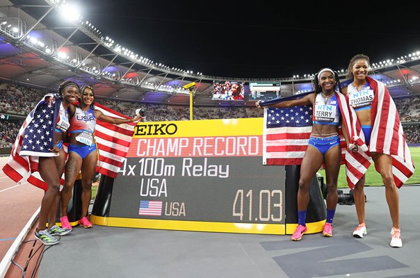 USA Women Sprint Relay Championship Record World Athletics Budapest 2023