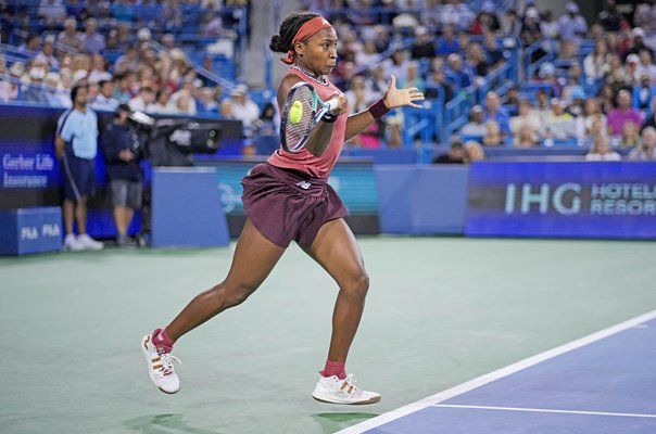 Coco Gauff USA forehand impact Western & Southern Open 2023