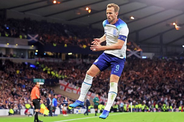 Harry Kane England celebrates v Scotland Heritage Match Glasgow 2023