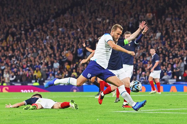 Harry Kane England scores v Scotland Heritage Match Glasgow 2023