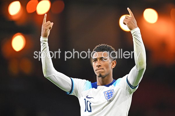 Jude Bellingham England celebrates v Scotland Heritage Match Glasgow 2023 