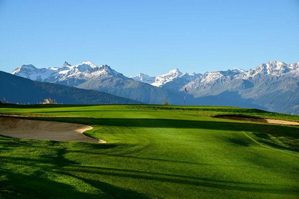Mountain backdrop 7th hole Crans-sur-Sierre Golf Club Crans-Montana Switzerland 2023